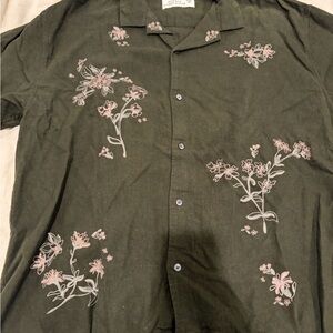 Abercrombie & Fitch Olive Floral Embroidered Shirt